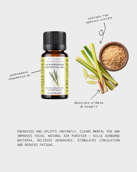 ISVARA Lemongrass Fragrance Oil – 10ml Fresh Aroma Oil for Diffuser, Aromatherapy & Candle Making