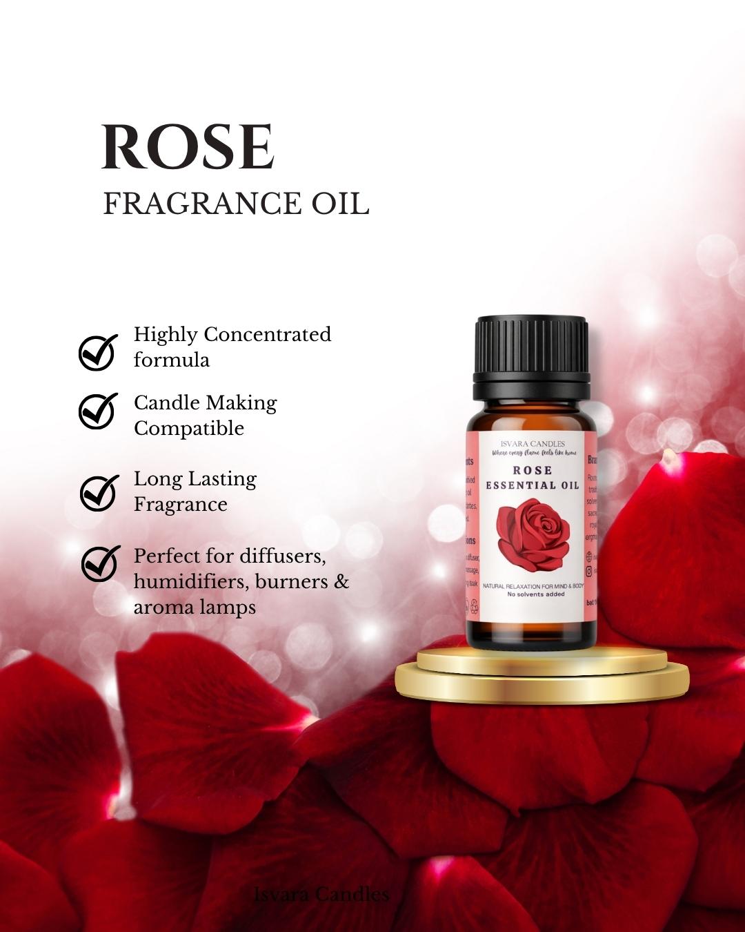 ISVARA Rose Fragrance Oil – 10ml Floral Aroma Oil for Diffuser, Aromatherapy & Candle Making