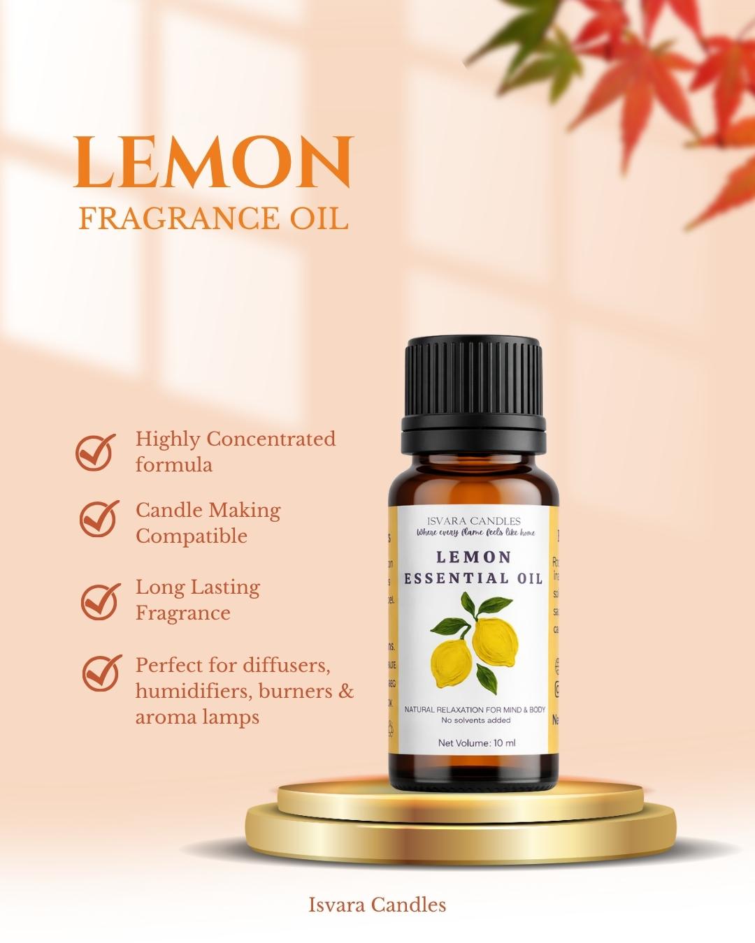 ISVARA Lemon Fresh Fragrance Oil – 10ml Citrus Aroma Oil for Diffuser, Aromatherapy & Candle Making