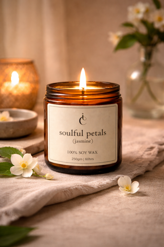 Soulful Petals – Jasmine Scented Soy Wax Candle (250g | 60 Hours)