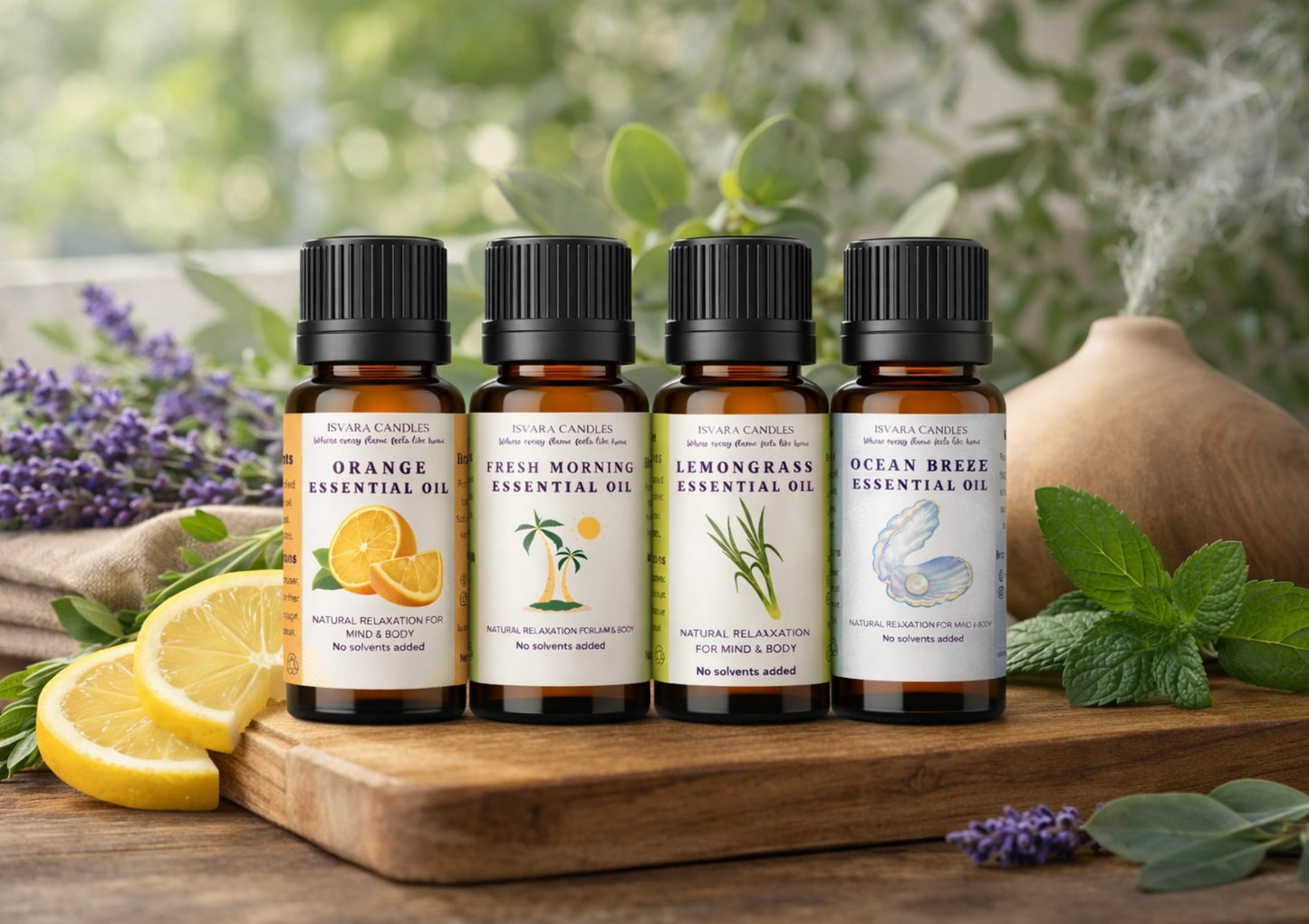 ISVARA Fresh Collection | Fragrance Oil Set | Lemongrass, Lemon, Ocean & Fresh Morning | 4 x 10ml